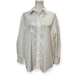 Jason Wu Womens White Button Down Shirt M Cotton Stretch Long Sleeve Oversized
